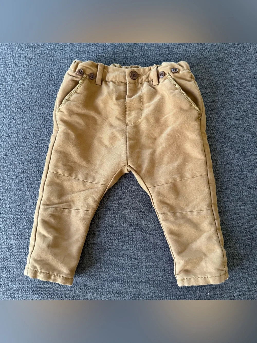 Zara Baby Boy 9-12M Khaki Tan Camel Pants Lined Adjustable Minimalist Earthy